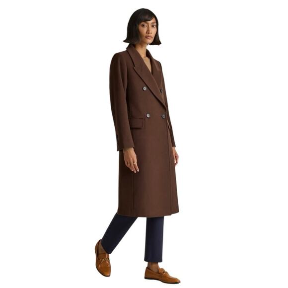 New Quince Women's XS Italian Classic Double Breasted Wool Coat Dark Chocolate - Picture 3 of 13